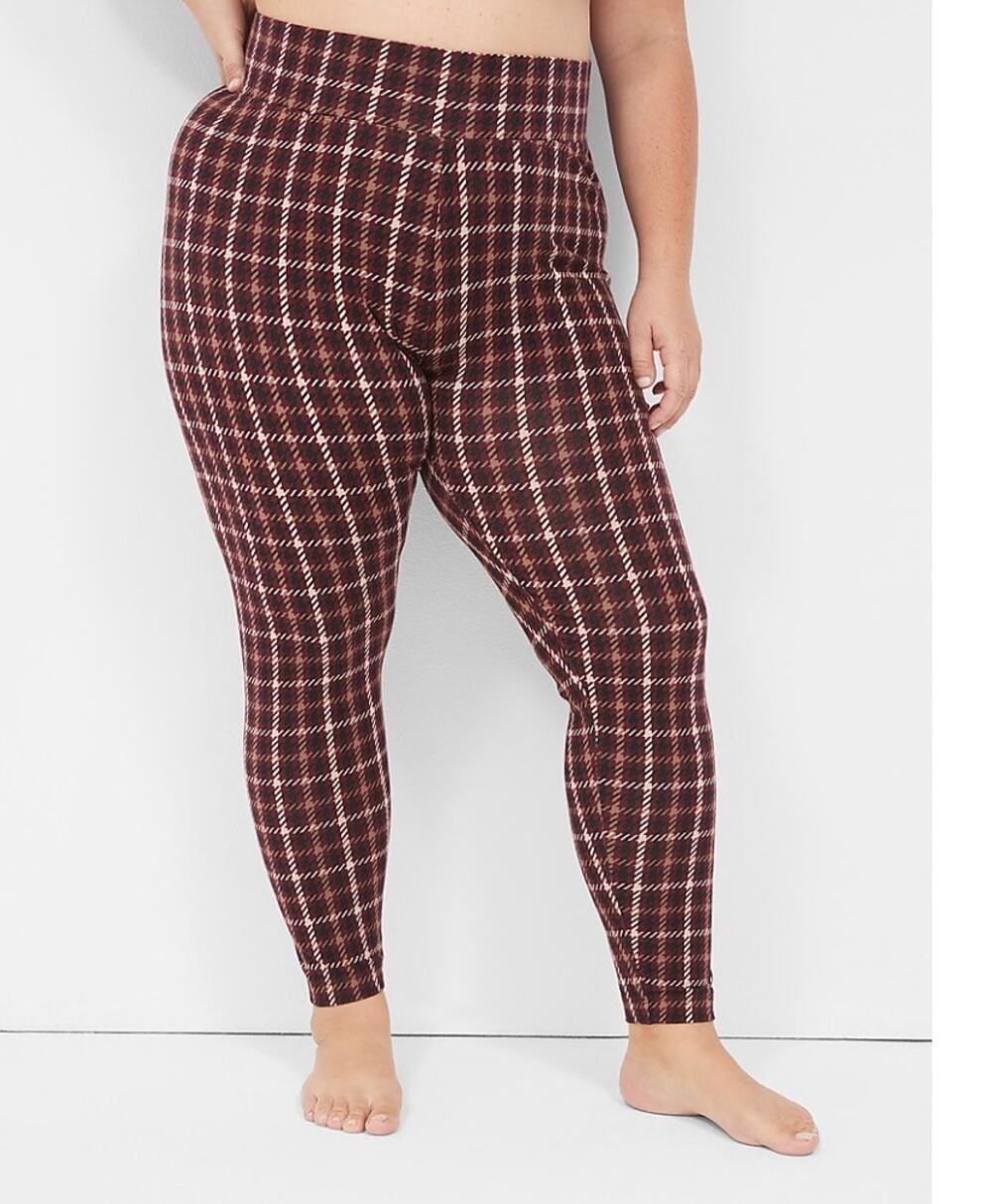 Lane Bryant Burgundy Plaid Smoothing Leggings Size G/H (28-30) NWT